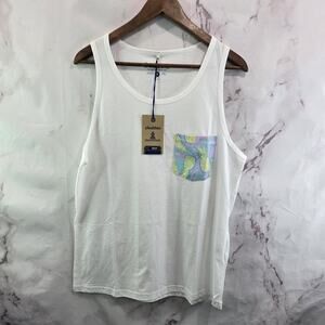 Chubbies Shirt Mens Medium White Tank Top Pocket Low Tide Pineapple NEW